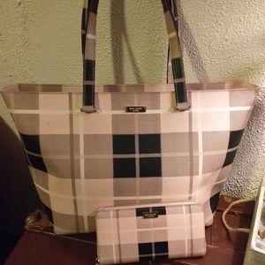 Kate Spade pink & black plaid bag & wallet!